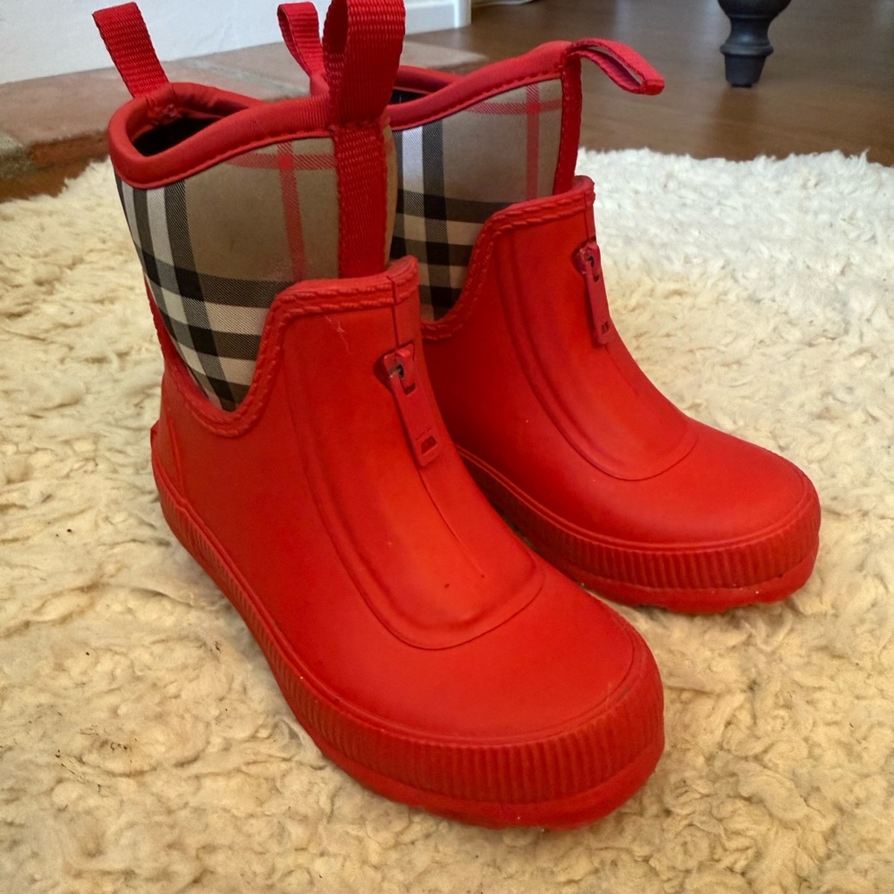 Authentic Burberry Red Plaid Rain Boots for Toddler
